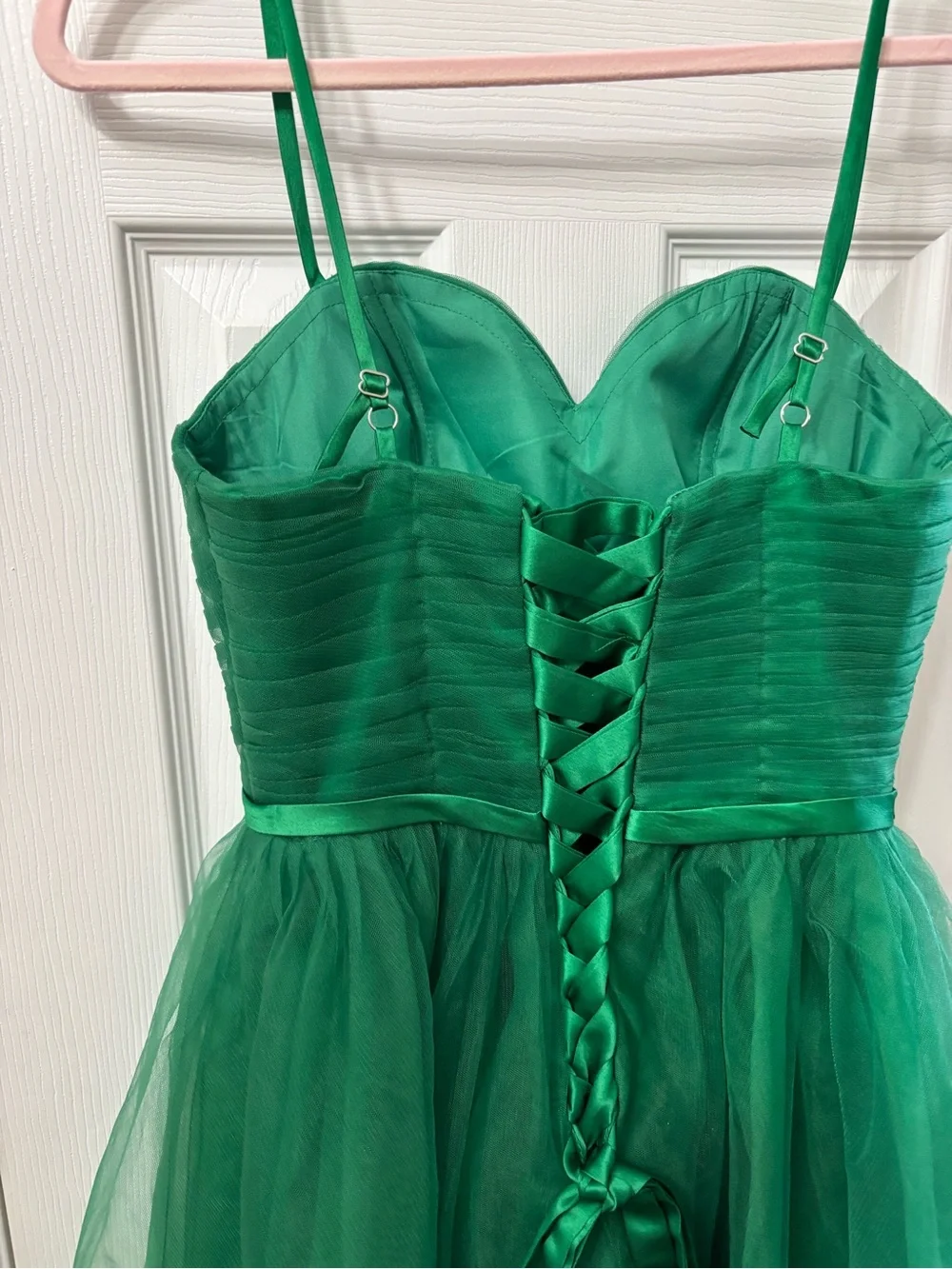 NWT Green Midi Tulle Spaghetti Strap Corset Back Formal Dress Women’s Size 8 - Picture 7 of 9